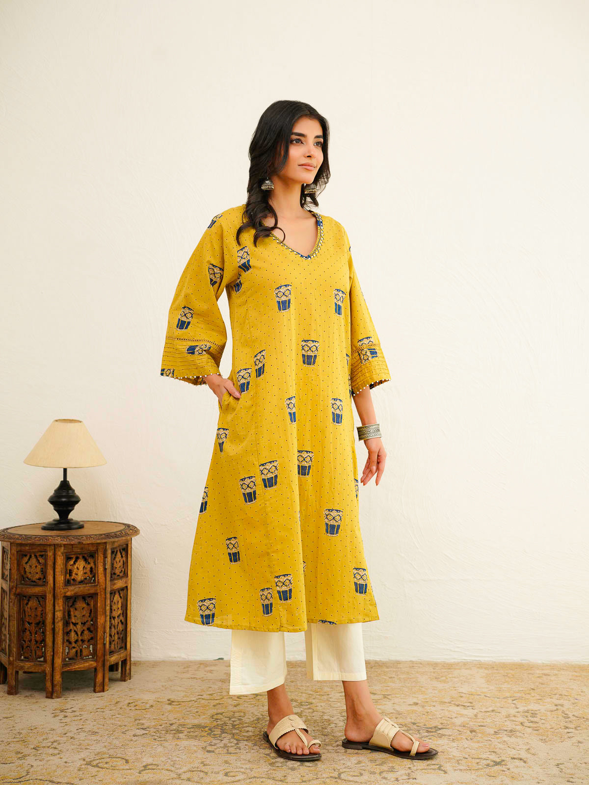 Cotton Printed Ultimate Aline Kurta For Women Yellow