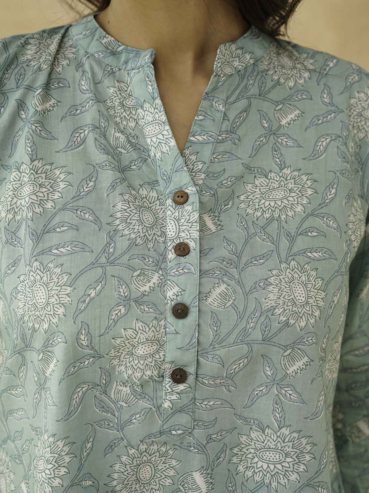 Cotton Printed Everyday Tunic Top For Women Green