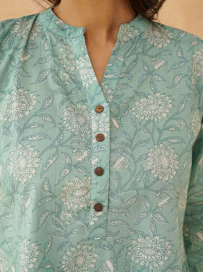 Cotton Printed Everyday Tunic Top For Women Green