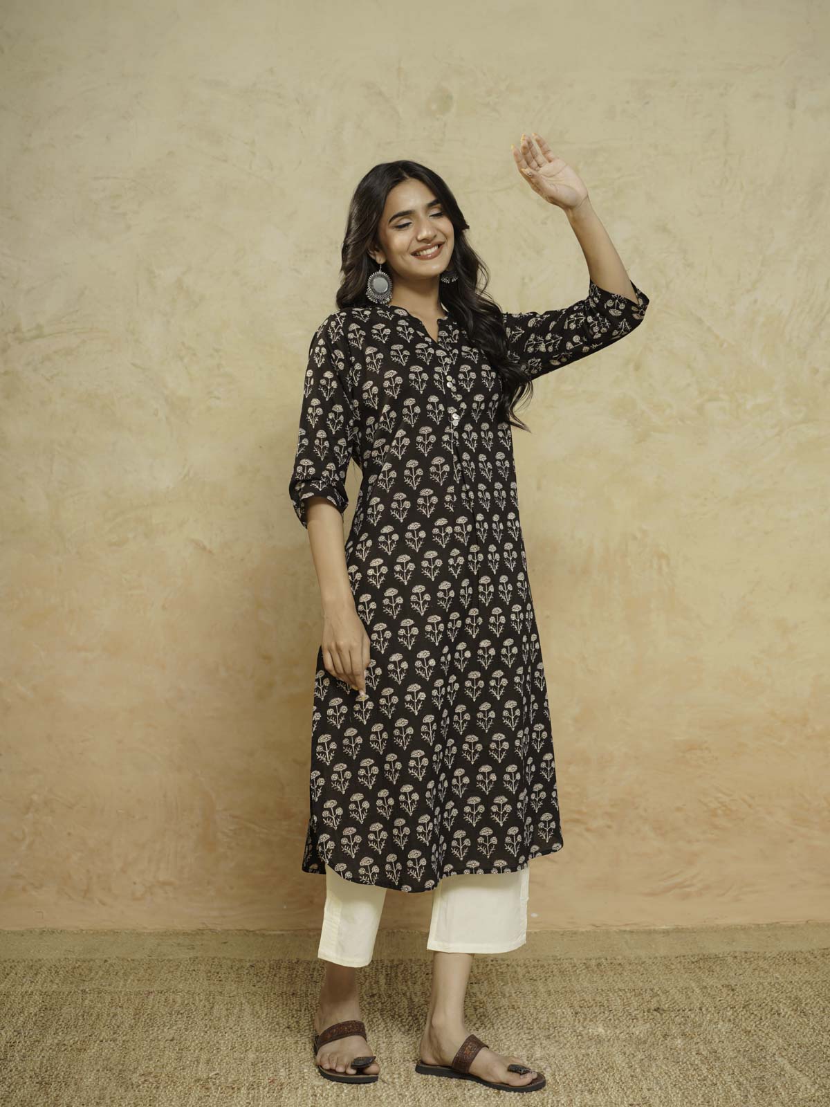Cotton Pleat Kurta For Women Black