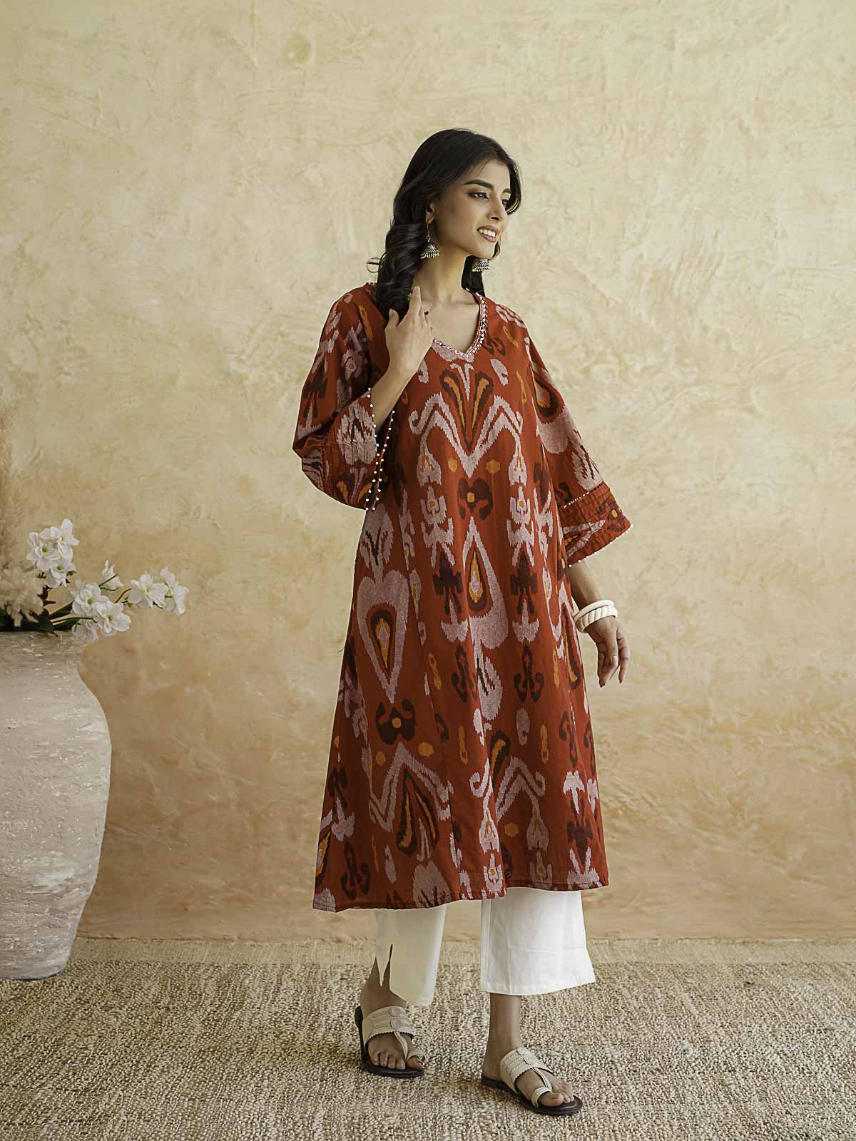 Cotton Printed Ultimate Aline Kurta For Women Cherry Red