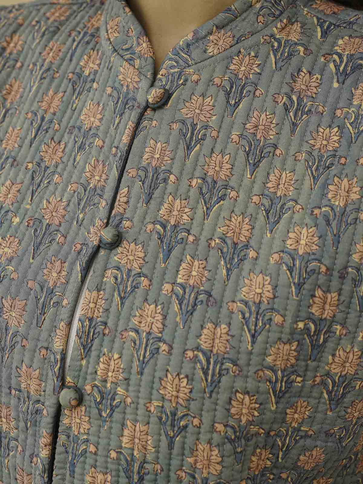 Cotton Printed Sleeveless Quilted Jacket Grey Booty