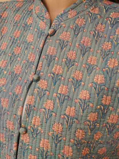 Cotton Printed Sleeveless Quilted Jacket Grey Booty