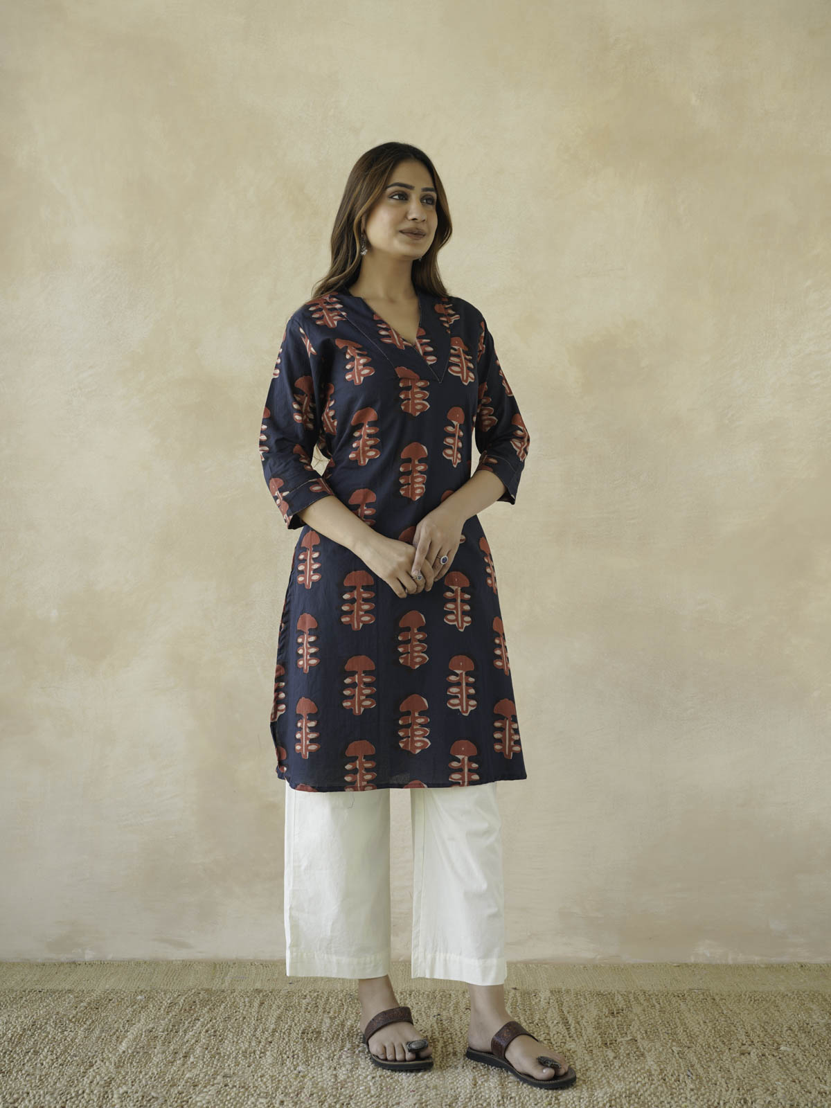Cotton Printed Straight Kurta Red Coral