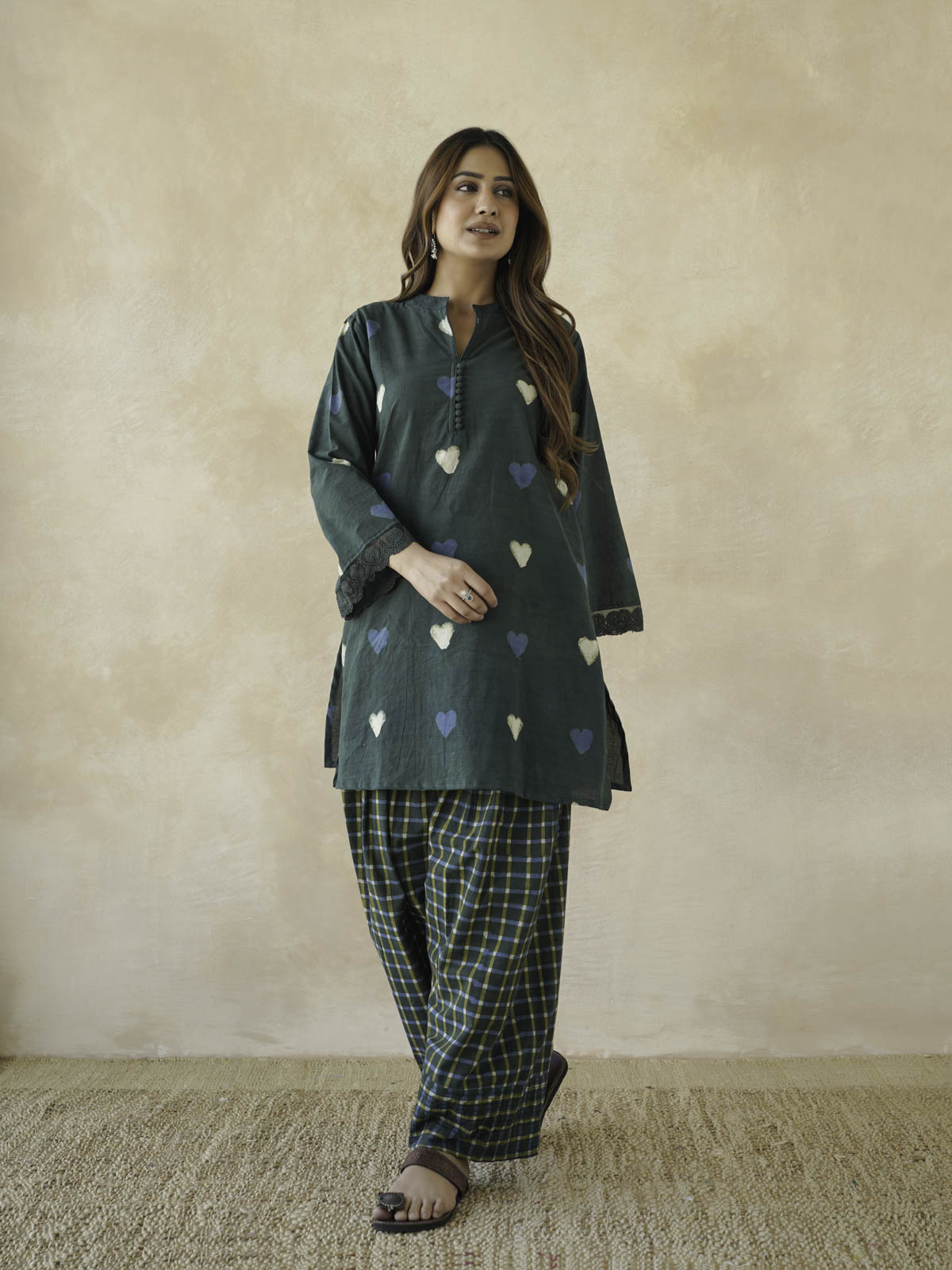Farshi Set Relaxed Fit Kurta & Pants Set Green Heart