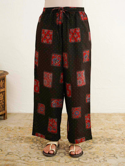 Cotton Printed Noor Aline Set For Women Black
