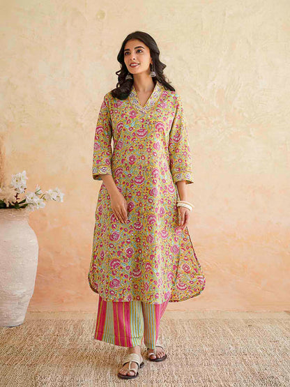 Classic Cotton Kurta Set For Women Yellow