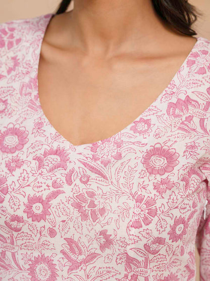 Full Sleeve Cotton Printed Classic Vee Top White