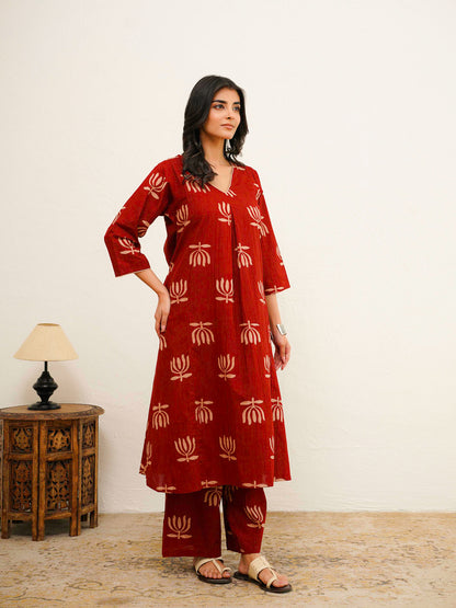 Cotton Printed Noor Aline Set For Women Red