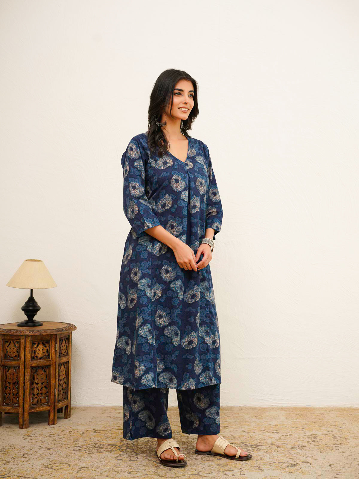 Cotton Printed Noor Aline Set For Women Blue