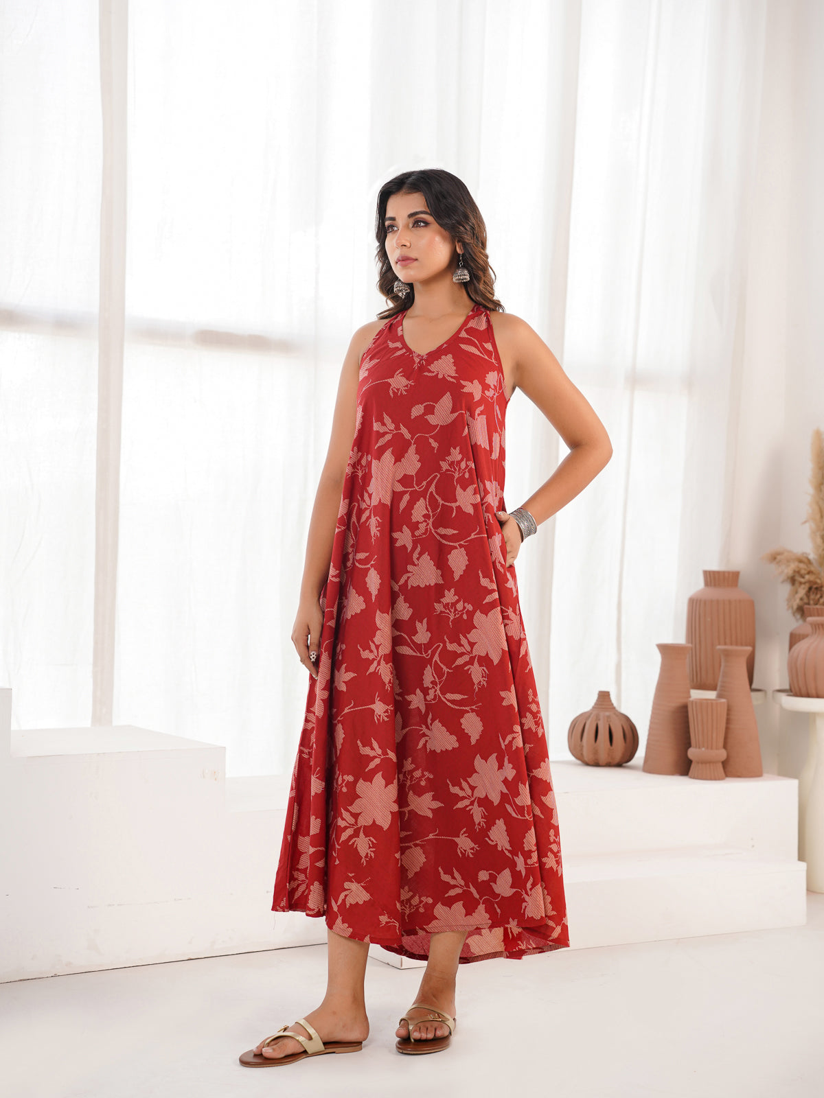 Cotton Printed Aline Moana Dress Red