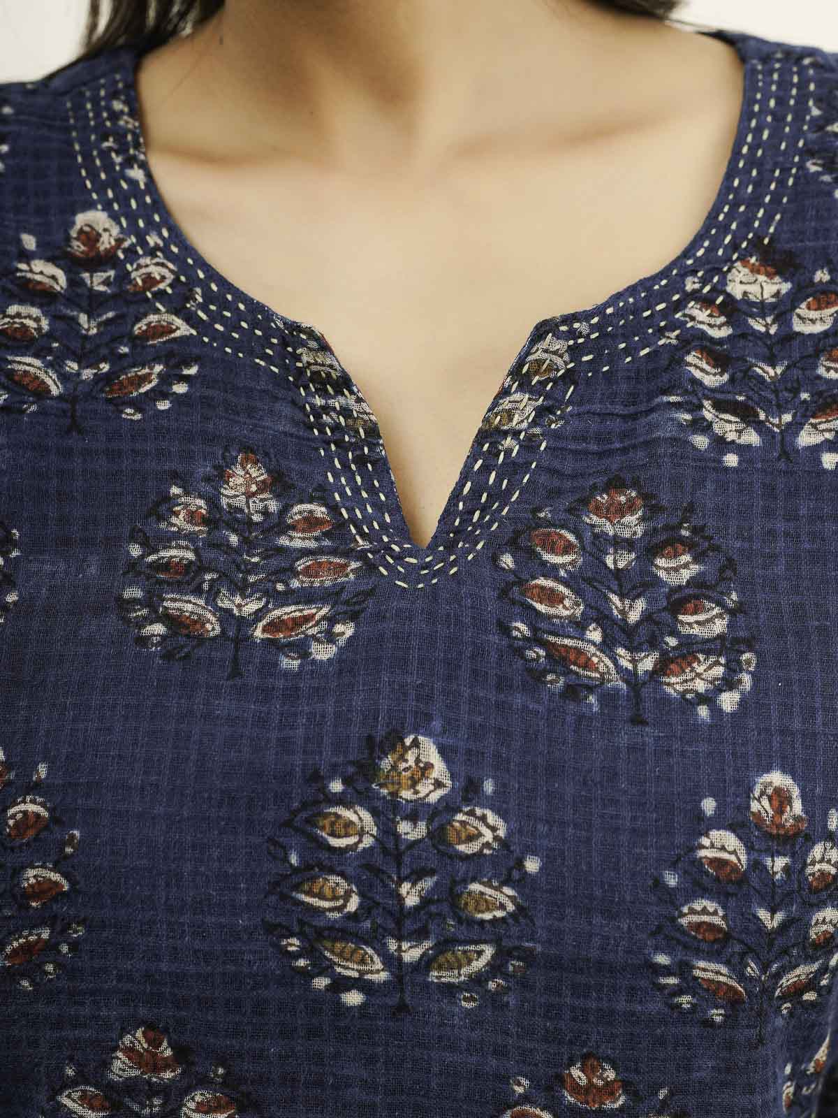 Cotton Printed Kantha Style Set For Women Indi Flower