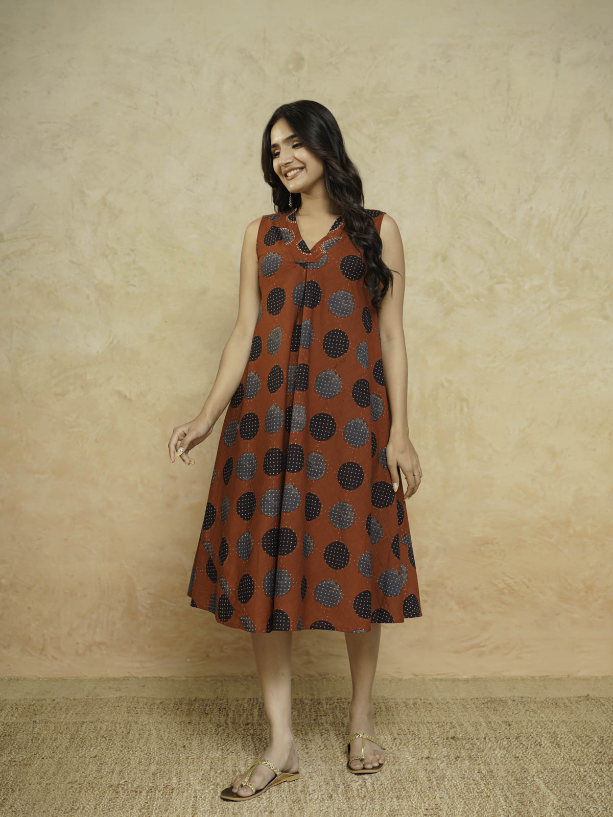 Cotton Printed Sleeveles Anjuna Dress Red