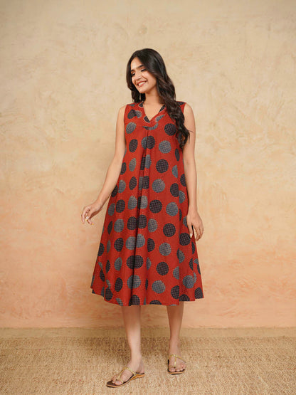 Cotton Printed Sleeveles Anjuna Dress Red