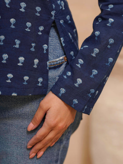 Full Sleeve Cotton Printed Classic Vee Top Blue Booty