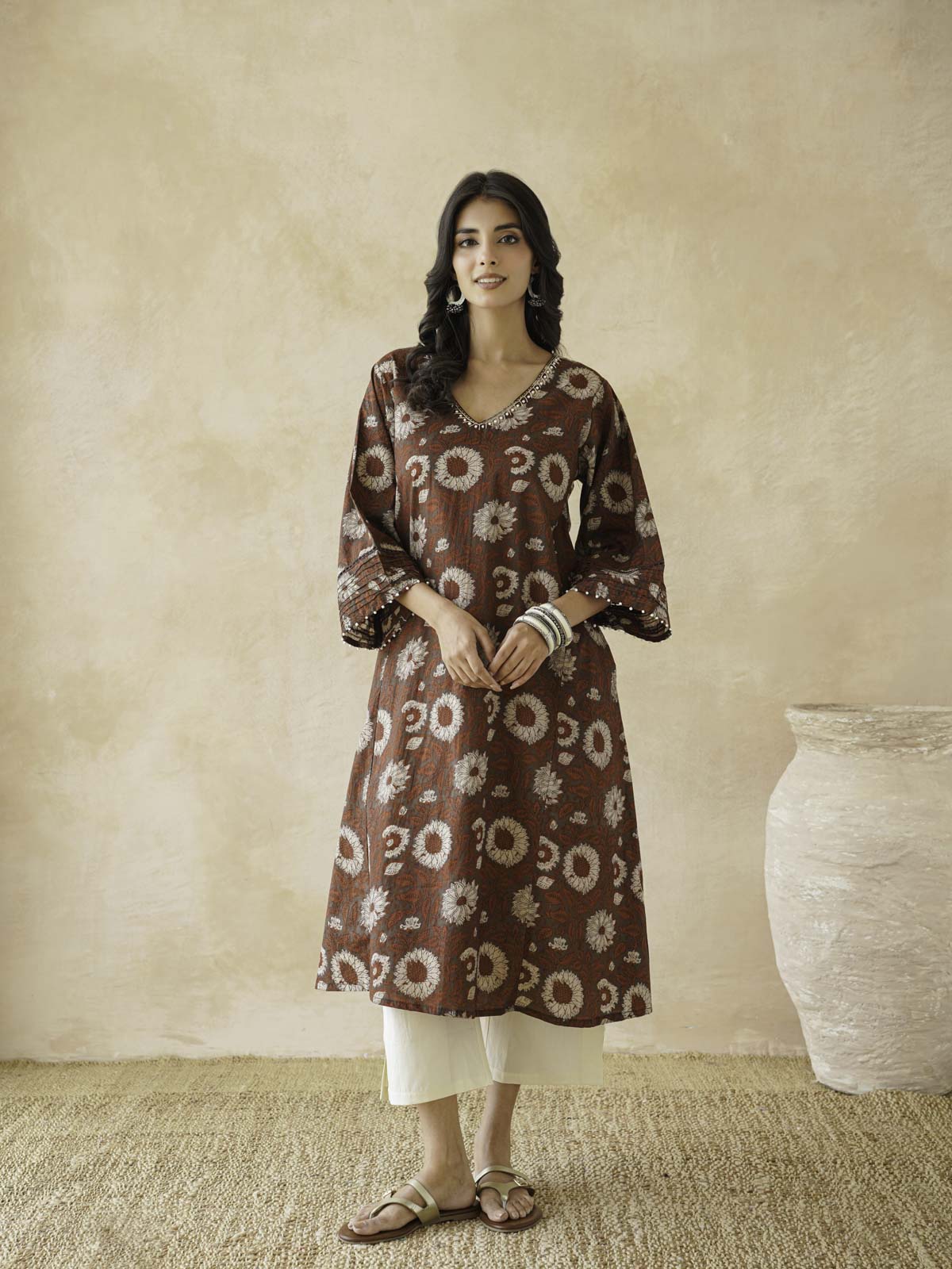 Cotton Printed Ultimate Aline Kurta For Women Red Flower