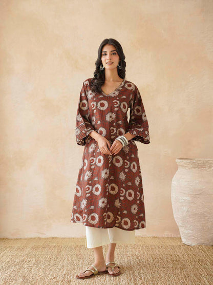 Cotton Printed Ultimate Aline Kurta For Women Red Flower