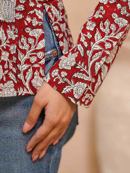 Full Sleeve Cotton Printed Classic Vee Top Red