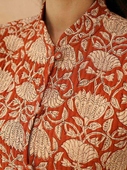 Cotton Printed Sleeveless Quilted Jacket Red Kamal