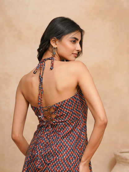 Cotton Printed Stylish Halter Tie-Up Kurti Bandhej
