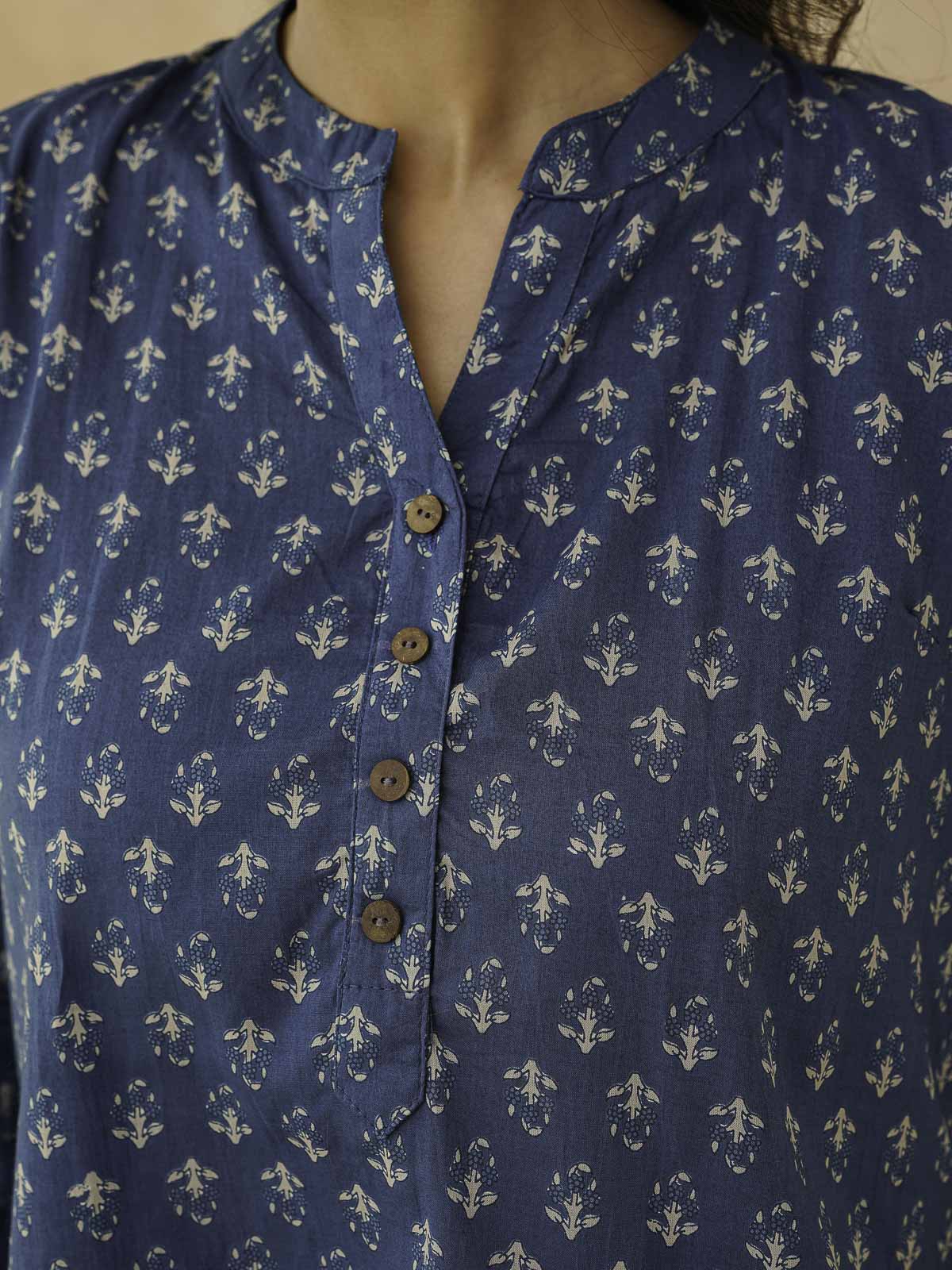 Cotton Printed Everyday Tunic Top For Women Blue Booty
