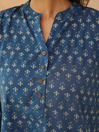 Cotton Printed Everyday Tunic Top For Women Blue Booty