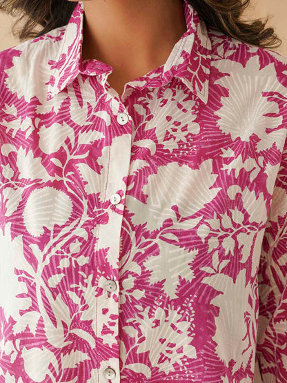 Block Printed Cotton Meher Shirt Pink