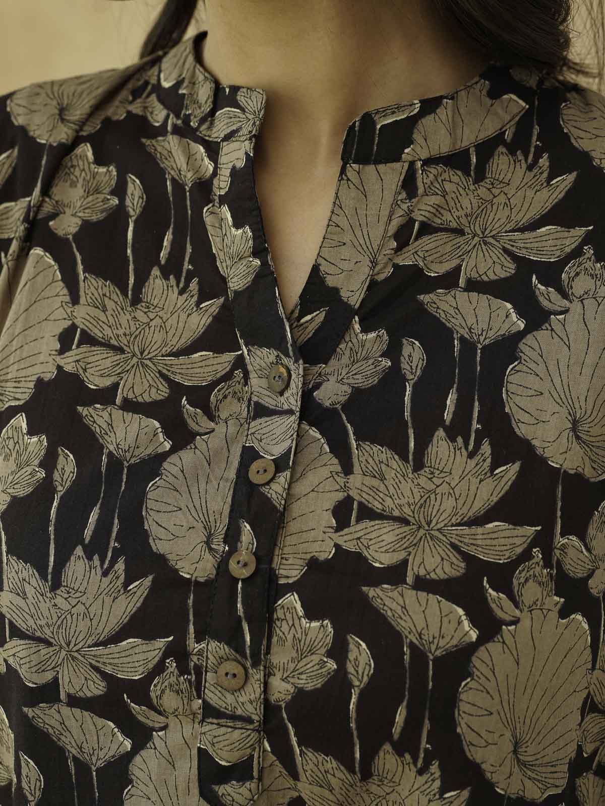 Cotton Printed Everyday Tunic Top For Women Black Grey