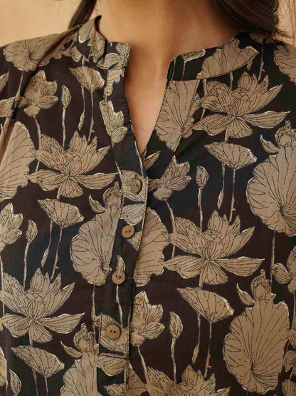 Cotton Printed Everyday Tunic Top For Women Black Grey