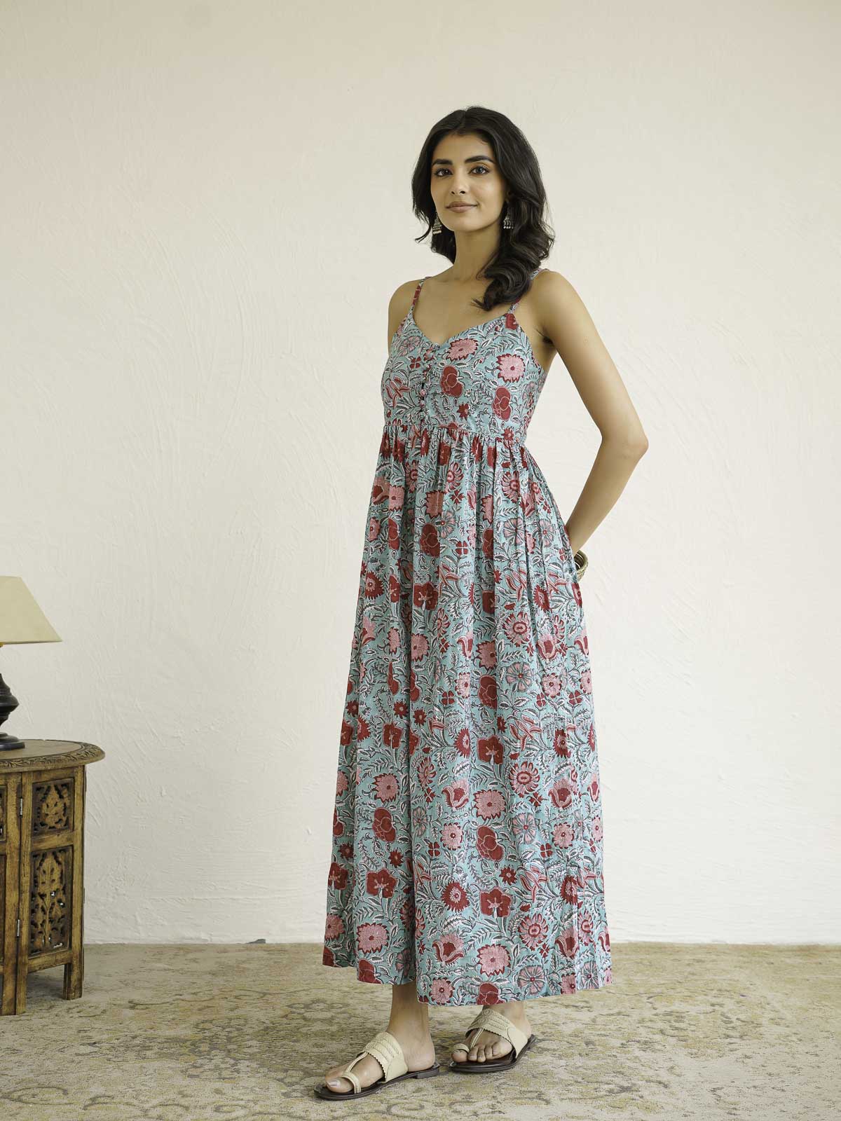 V-Neck Long Strappy Dress Light Green