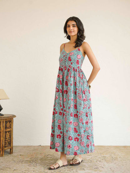 V-Neck Long Strappy Dress Light Green