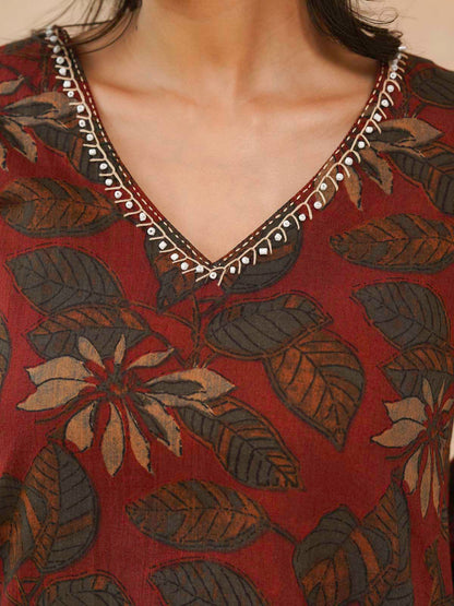 Cotton Printed Ultimate Aline Kurta For Women Red