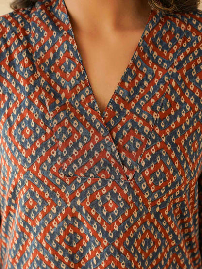 Cotton Printed Straight Kurta Blue Orange