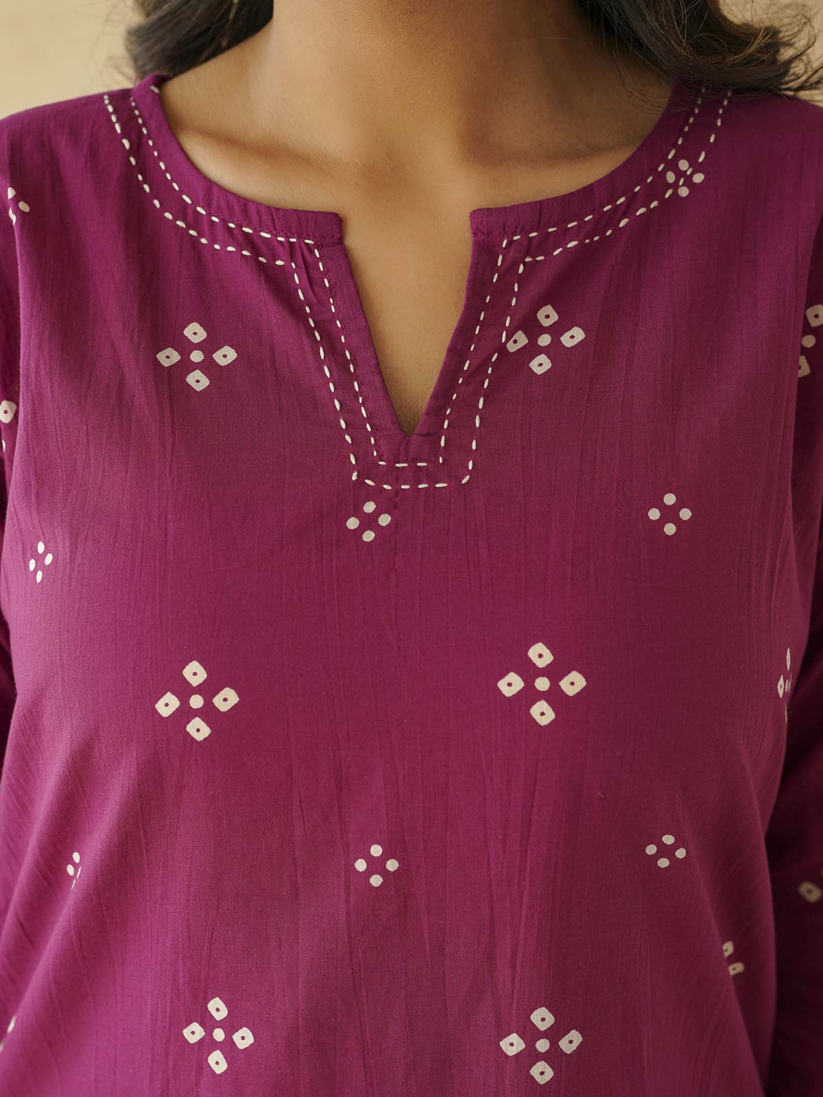 Cotton Printed Kantha Kurta Purple