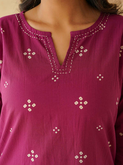 Cotton Printed Kantha Kurta Purple