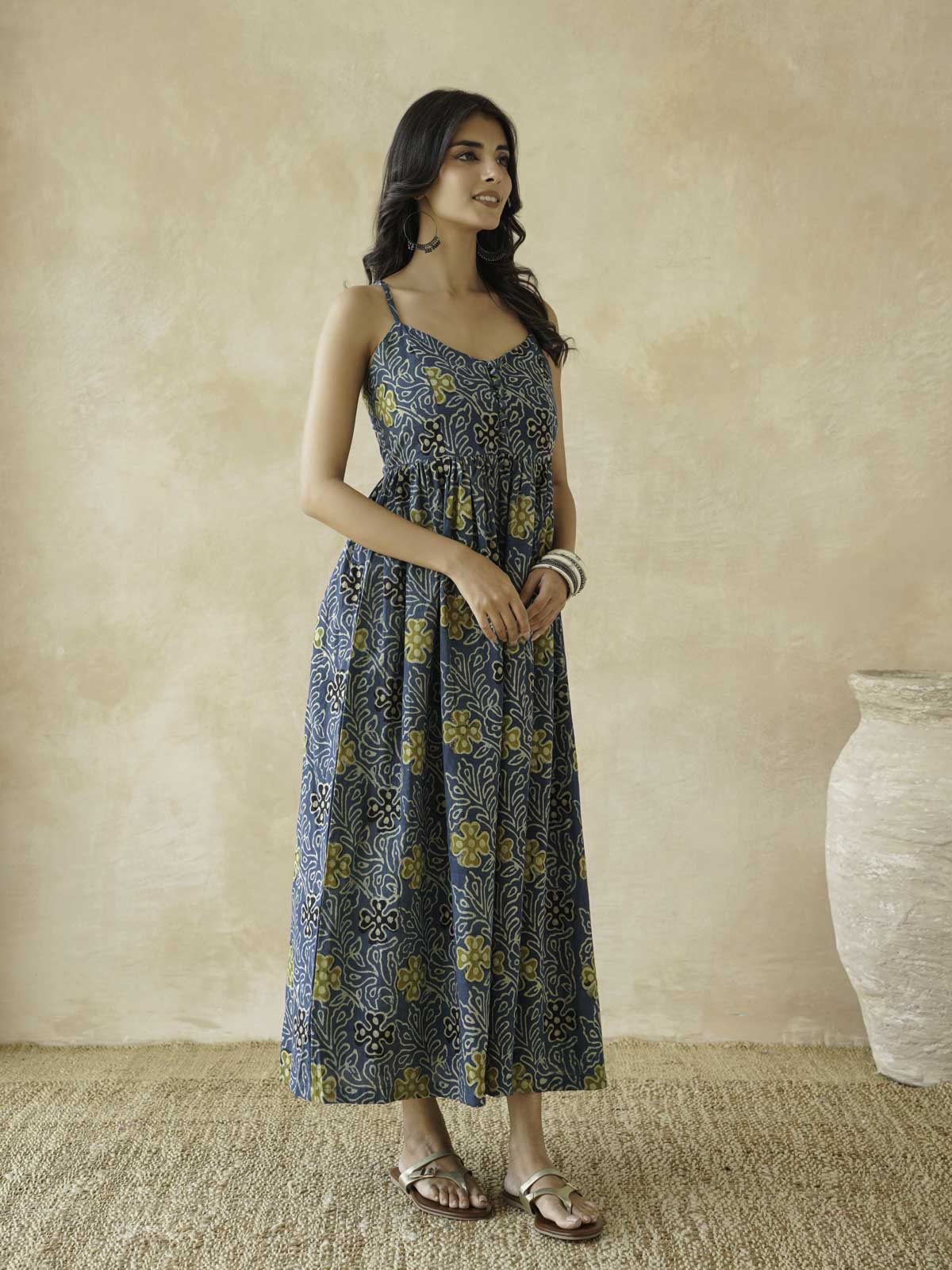 V-Neck Long Strappy Dress Indigo Jaal