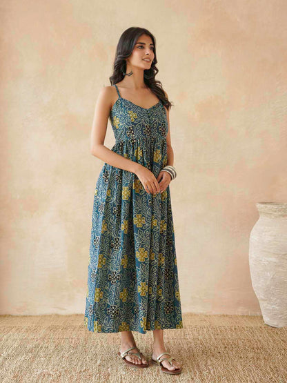 V-Neck Long Strappy Dress Indigo Jaal