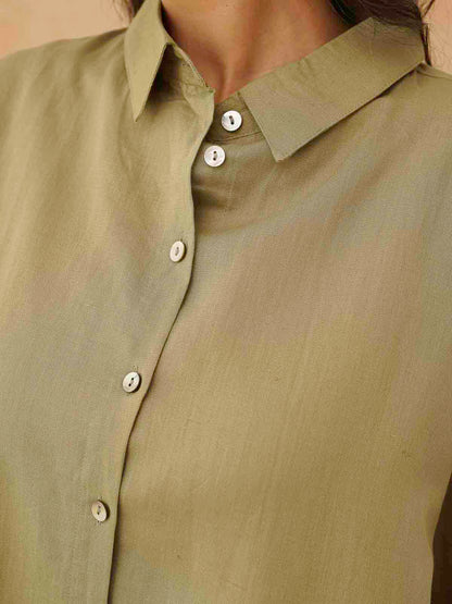 Classic Linen Shirt For Women Green