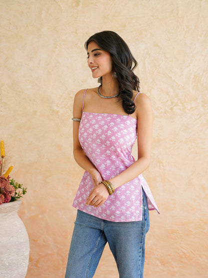 Cotton Sleeveless Strappy Top Pink