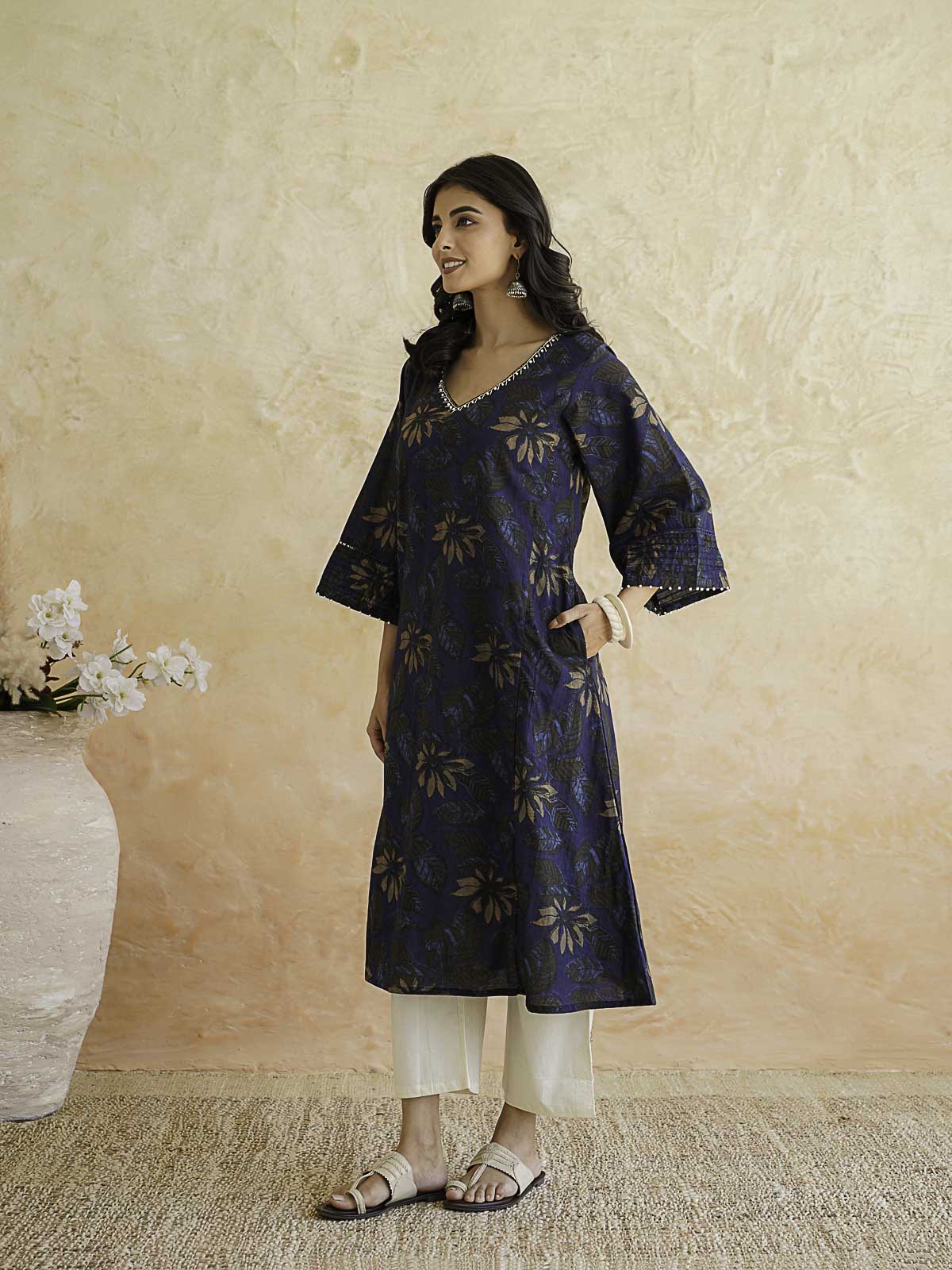 Cotton Printed Ultimate Aline Kurta For Women Dark Blue