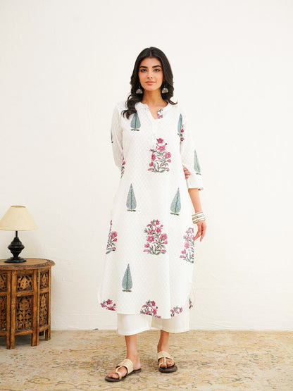 Cotton Pleat Kurta For Women White