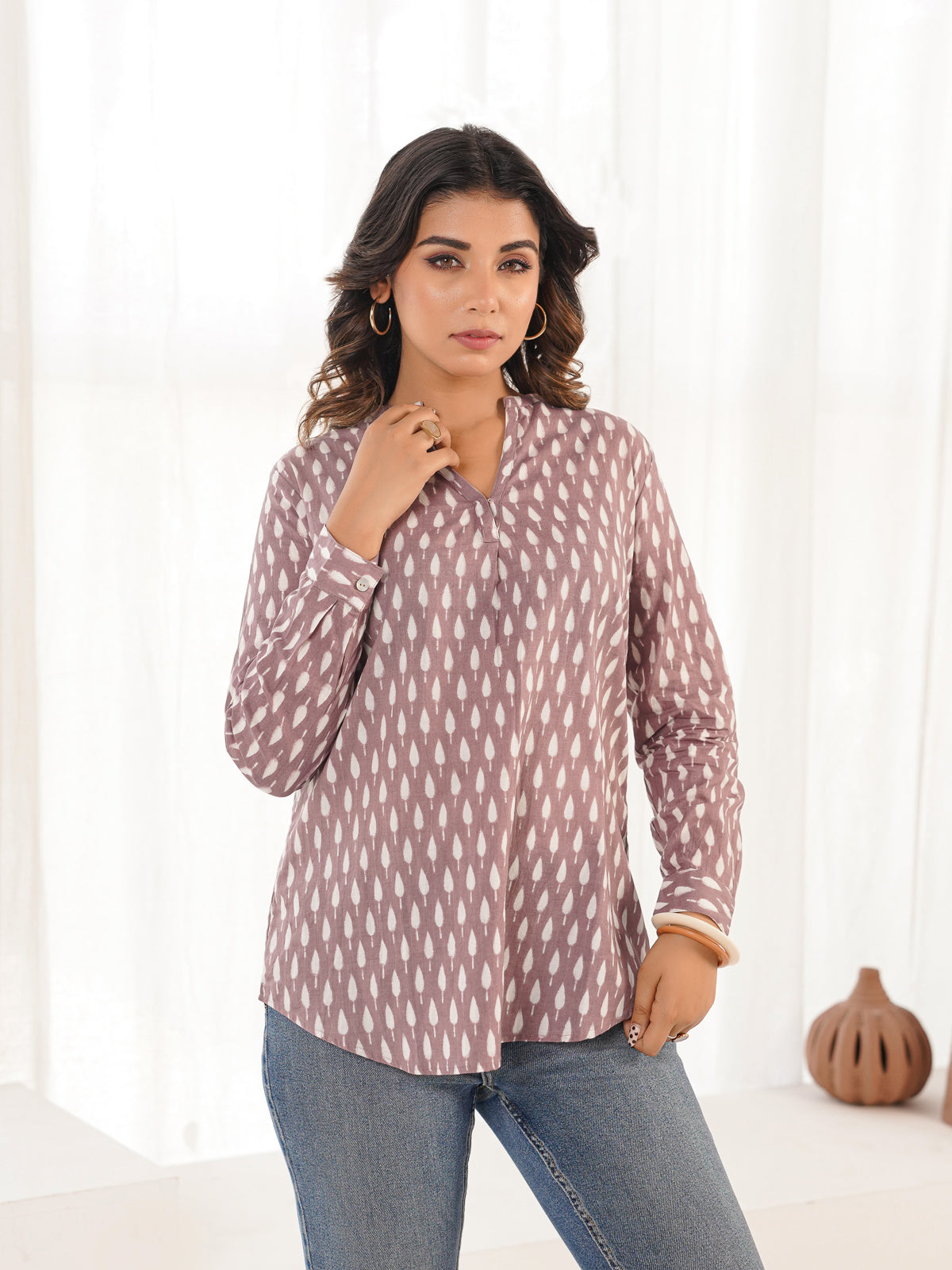 Cotton Printed Top For Women Purple