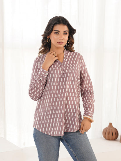 Cotton Printed Top For Women Purple