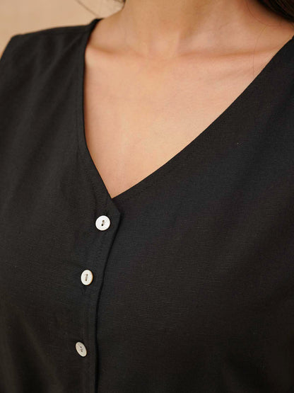 Classic Linen Vest For Women Black