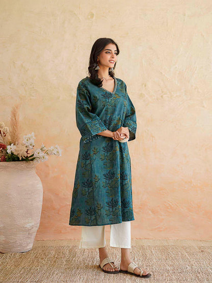 Cotton Printed Ultimate Aline Kurta For Women Green