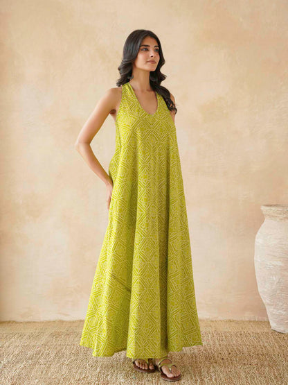 Cotton Printed Aline Moana Dress Lemon
