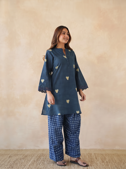Farshi Set Relaxed Fit Kurta & Pants Set Indigo Heart