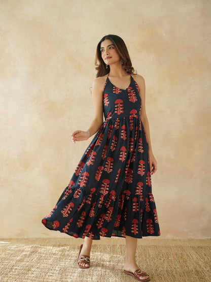 Cotton Printed Lana Dress For Women Red Coral