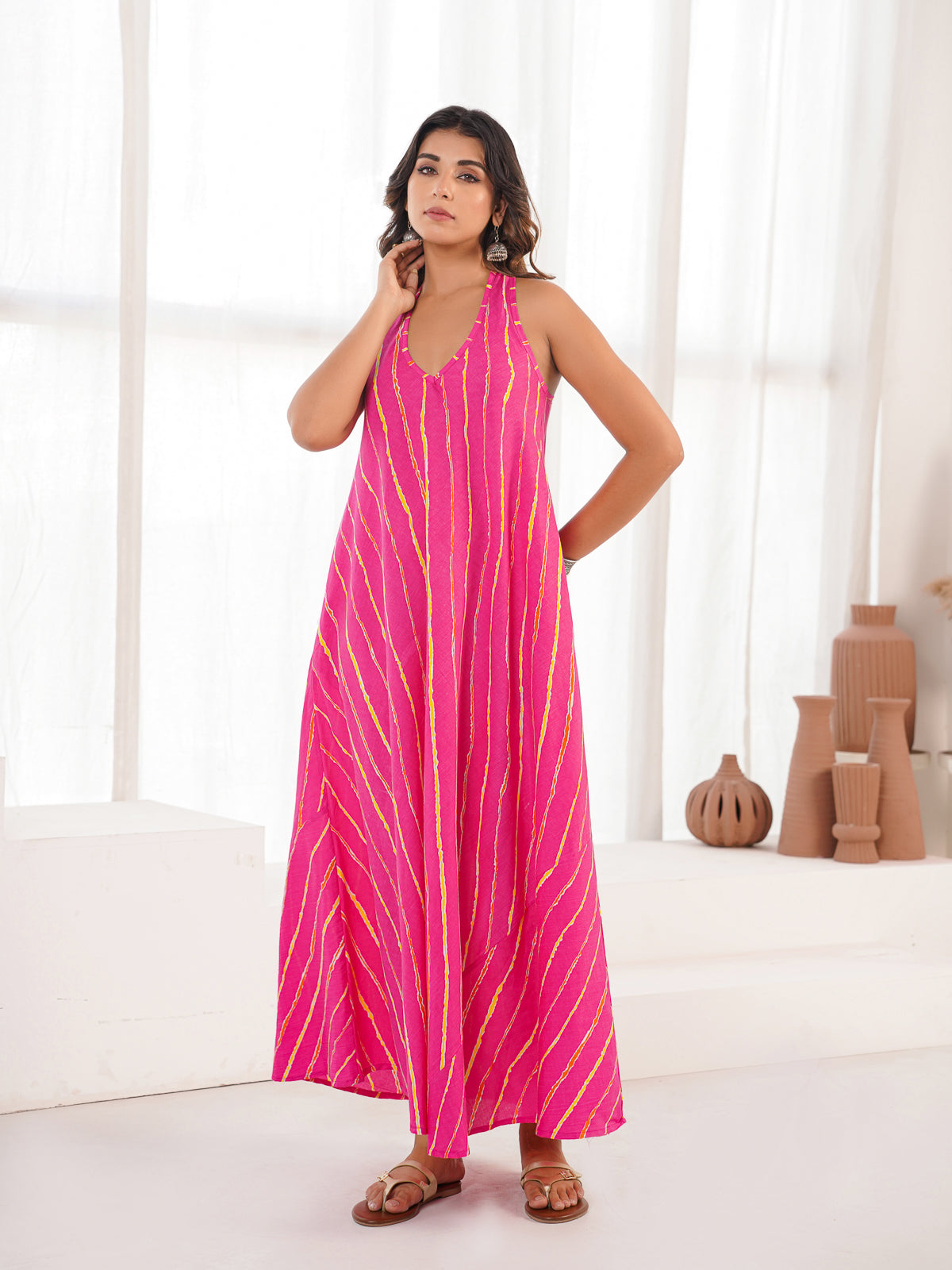 Cotton Printed Aline Moana Dress Pink
