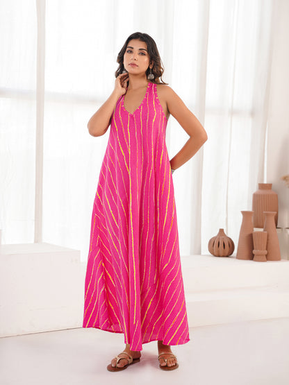 Cotton Printed Aline Moana Dress Pink